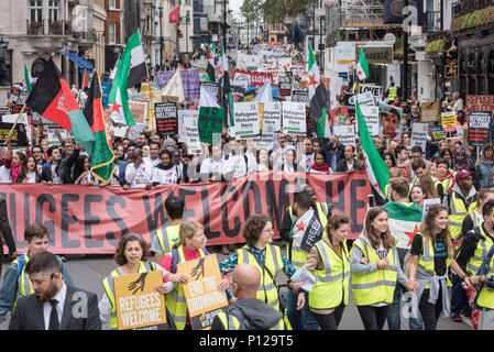 Londres, 17 septembre 2016. Plusieurs milliers de manifestants dans les rues du centre de Londres pour soutenir les réfugiés de venir au Royaume-Uni. Début du Park Banque D'Images