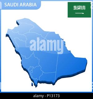 Carte tridimensionnelle très détaillées de l'Arabie Saoudite. Division administrative. Illustration de Vecteur