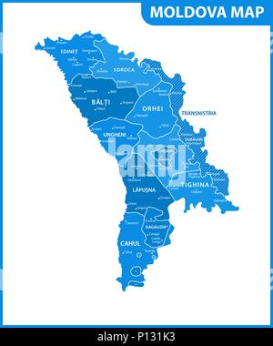 La carte détaillée de la Moldova avec les régions ou États et villes, capital. Division administrative. La Transnistrie est marqué comme un territoire contesté Illustration de Vecteur