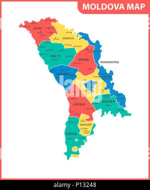 La carte détaillée de la Moldova avec les régions ou États et villes, capital. Division administrative. La Transnistrie est marqué comme un territoire contesté Illustration de Vecteur