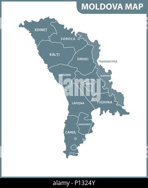 La carte détaillée de Moldavie avec les régions ou états. Division administrative. La Transnistrie est marqué comme un territoire contesté Illustration de Vecteur