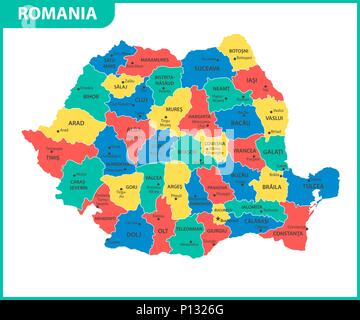 La carte détaillée de la Roumanie avec les régions ou États et villes, capital. Division administrative. Illustration de Vecteur