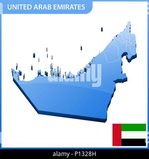 Carte tridimensionnelle très détaillées des Emirats Arabes Unis. Division administrative des EAU. Illustration de Vecteur