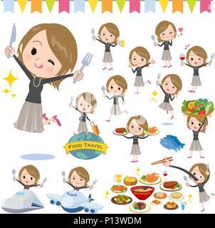 Un groupe de femmes sur les événements. Il y a des mesures qui ont une fourchette et une cuillère et s'amusent. Il s'agit d'art vectoriel de sorte qu'il est facile à modifier. Illustration de Vecteur