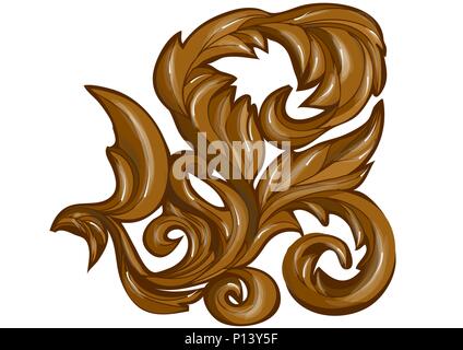 Abstract swirl floral abstrait laisse sculpture sur bois. Illustration de Vecteur