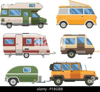 Les camions, caravanes et camping-remorques Illustration de Vecteur