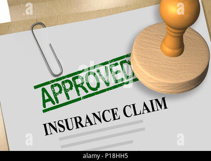 3D illustration de titre sur timbre approuvé le document demande d'assurance Banque D'Images