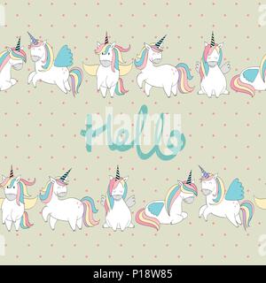 Carte De Souhaits Avec Un Joyeux Anniversaire Avec De Licornes Image Vectorielle Stock Alamy