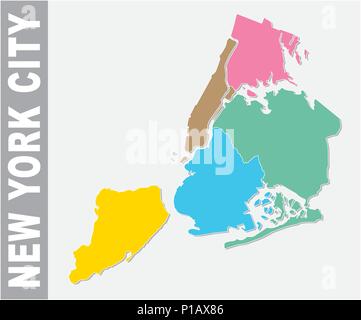 La ville de New York aux couleurs vives et politiques administratives carte vectorielle, united states Illustration de Vecteur