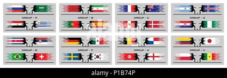 Soccer cup 2018 Phase de championnat du monde international. Tous les objets sont dans des couches différentes et les types de texte n'ont pas besoin de police. Illustration de Vecteur