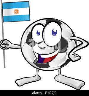 Ballon de soccer cartoon avec drapeau de l'Argentine Illustration de Vecteur