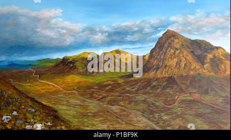 Rannoch Moor Peinture à l'huile originale au coucher du soleil Banque D'Images