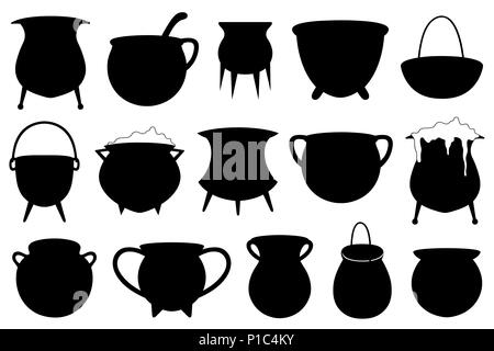 Ensemble de pots sorcières Halloween isolated on white Banque D'Images