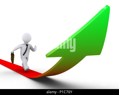 Homme d 3d fonctionne sur un graphique qui s'élève sur le chemin Banque D'Images