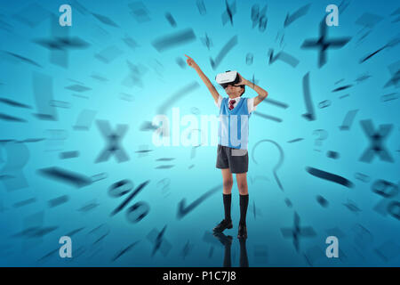 Composite image de school boy wearing casque vr Banque D'Images