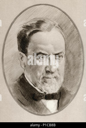 Louis Pasteur, 1822 -1895. Biologiste français, microbiologiste et chimiste réputé pour ses découvertes sur les principes de la vaccination, la fermentation microbienne et la pasteurisation. Illustration par Gordon Ross, artiste et illustrateur américain (1873-1946), de vivre des biographies de grands scientifiques. Banque D'Images