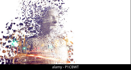 Image composite de pixelated grey 3d man Banque D'Images
