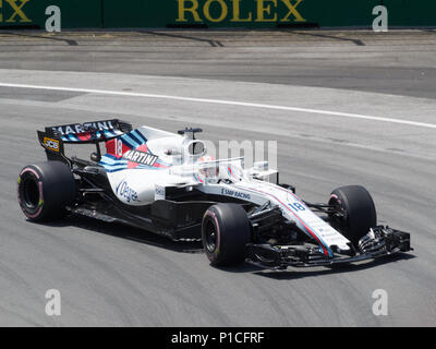 Montréal, Canada 10 juin 2018.Lance Stroll de Canada pour Williams Martini Racing sur tour de chauffe de la Formule 1 Grand Prix du Canada , Circuit Gilles-Villeneuve. Crédit : Richard prudhomme/Alamy Live News Banque D'Images