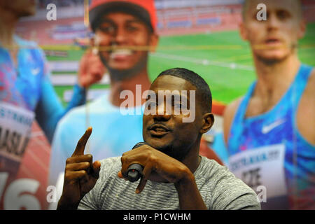 12 juin 2018 - Ostrava, République tchèque - Justin Gatlin des États-Unis à la conférence de presse officielle à l'IAAF World Challenge événement Golden Spike à Ostrava en République tchèque. *** *** Local Caption Justin Gatlin (crédit Image : © Slavek Ruta via Zuma sur le fil) Banque D'Images