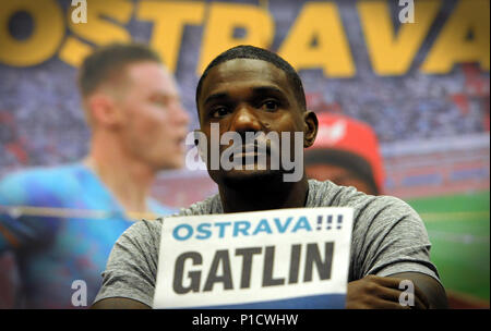 12 juin 2018 - Ostrava, République tchèque - Justin Gatlin des États-Unis à la conférence de presse officielle à l'IAAF World Challenge événement Golden Spike à Ostrava en République tchèque. *** *** Local Caption Justin Gatlin (crédit Image : © Slavek Ruta via Zuma sur le fil) Banque D'Images