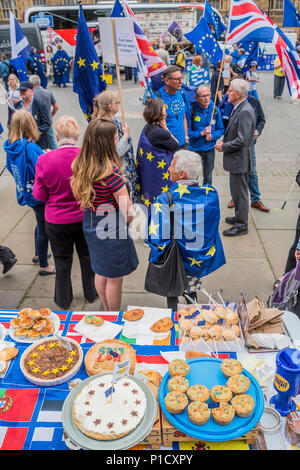 Londres, Royaume-Uni. 12 juin 2018. Les membres de la Chambre des Lords sortent pour parler de manifestants - comme le débat de la Chambre des communes sur l'Brexit approches traiter, les membres de SODEM et autres Brexit, pro-UE des groupes se rassemblent à l'extérieur du Parlement pour une protestation se trouve pas de tartes. Crédit : Guy Bell/Alamy Live News Banque D'Images