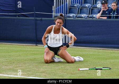 Manchester UK. 12e. Juin 2018 Mariam Bolkvadze (Géorgie) patine pendant son match contre Alison Barnett (GO) à la Fuzion Manchester 100 trophée au nord du Club de tennis et de squash à West Didsbury. Bolkvadze gagne 6-4, 6-2. Crédit : John Fryer/Alamy Live News Banque D'Images