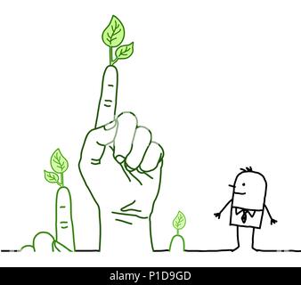 Big Green Hands avec personnage - Communication Illustration de Vecteur