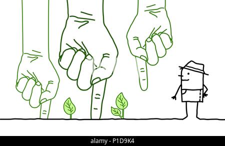 Big Green Hands avec personnage - Plantation Illustration de Vecteur