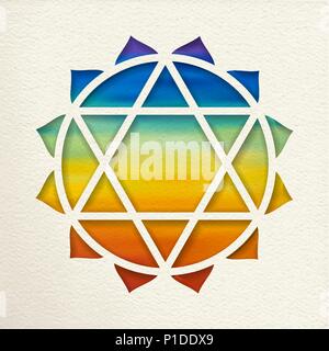 L'anahata, 4e chakra du coeur illustration dans un papier coupé style. Contexte aquarelle de couleur, forme de yoga. Vecteur EPS10. Illustration de Vecteur