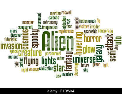 Alien, mot concept cloud sur fond blanc. Banque D'Images