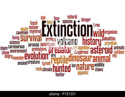 L'Extinction, mot concept cloud sur fond blanc. Banque D'Images