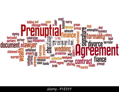 L'Accord Prenuptial, mot concept cloud sur fond blanc. Banque D'Images