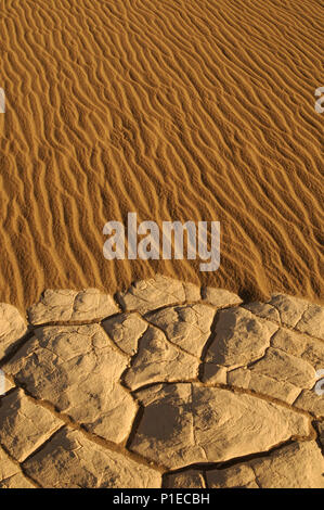 Les vagues et les fissures dans le sable sec faire une jolie impression de fond texturé Banque D'Images