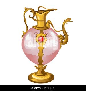 Cafetière vintage doré isolé sur fond blanc. Cartoon vector illustration close-up. Illustration de Vecteur