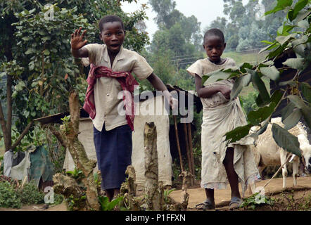 Enfants congolais jouant dans leur village. Banque D'Images