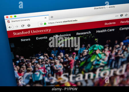 Londres, Royaume-Uni - 17 MAI 2018 : La page d'accueil du site web officiel de l'Université de Stanford - une université de recherche privée à Stanford, Californie, le 1er Banque D'Images