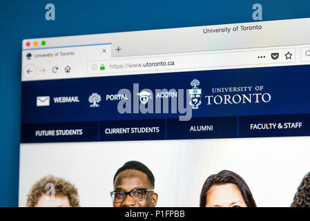 Londres, Royaume-Uni - 17 MAI 2018 : La page d'accueil du site web officiel de l'Université de Toronto - une université de recherche publique à Toronto, Canada, le 1 Banque D'Images