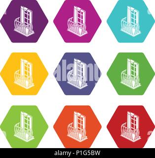 Balcon Retro icons set 9 vector Illustration de Vecteur