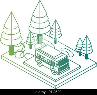 Bus dans la zone de stationnement la tension isométrique Illustration de Vecteur