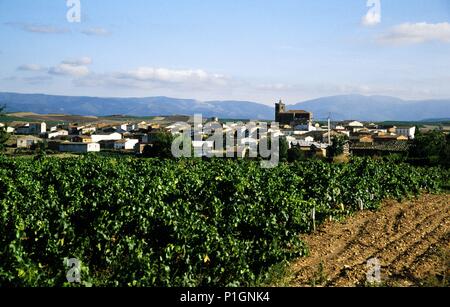 Espagne - LA RIOJA - RIOJA Alta (ville). Azofra ; vista del pueblo y viñedos (Camino de Santiago). Banque D'Images