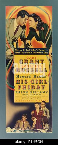 Titre original : His Girl Friday. Titre en anglais : His Girl Friday. Directeur du film : Howard Hawks. Année : 1940. Credit : Columbia Pictures / Album Banque D'Images