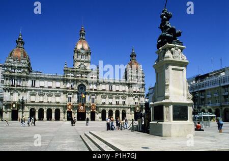 La Corogne, Plaza de María Pita y Ayuntamiento. Banque D'Images