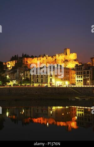 Espagne - Catalogne - Baix Ebre (district) - Tarragone. Tortosa ; riu Ebre i Castell de La Suda / Rio Ebro y Castillo de la Suda. Banque D'Images