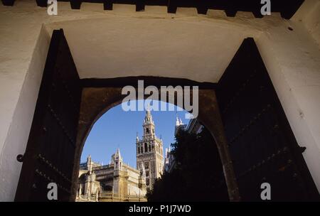 Giralda vu depuis le "Patio de Banderas. Banque D'Images