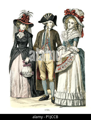 Vintage gravure d'histoire de la mode, des costumes de l'Allemagne 18e siècle Banque D'Images