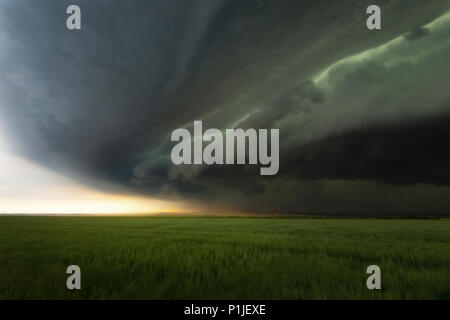 Violent orage sur la Pentecôte (WhiAtsun storm 2014), approche de l'orage Ela près de Neuss et Düsseldorf, Rhénanie du Nord-Westphalie, Allemagne, le 9 juin 2014 Banque D'Images