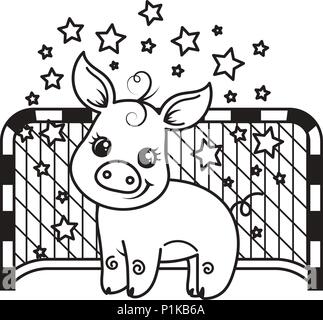 Cute cartoon pig avec un ballon de football. Vector illustration. Coloriage Illustration de Vecteur