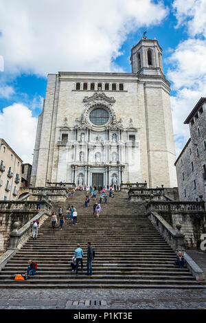 Espagne, Girona - 18 septembre 2017 : escaliers de la Cathédrale Banque D'Images