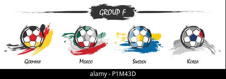 Ensemble de l'équipe nationale de football ou soccer groupe F . Aquarelle art design . Vector international pour le tournoi de championnat mondial cup 2018 . Illustration de Vecteur