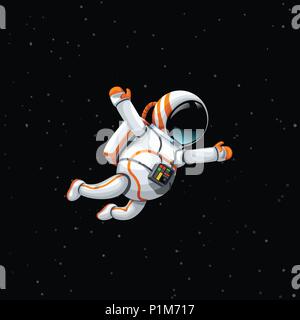 Illustration de deux costume cartoon couleur astronaute volant dans l'espace profond Illustration de Vecteur
